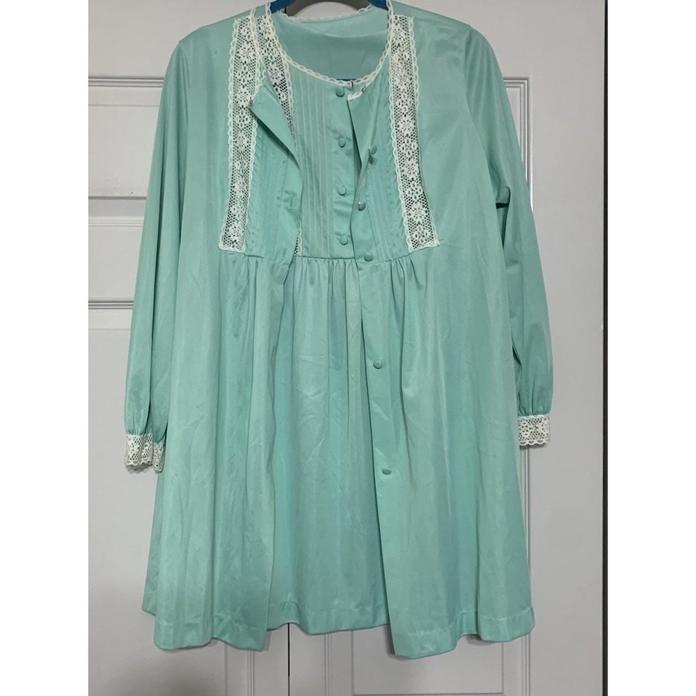 Vintage 1960's Union Made Nightie / Nightgown & Robe Set Sz M Nylon (READ)